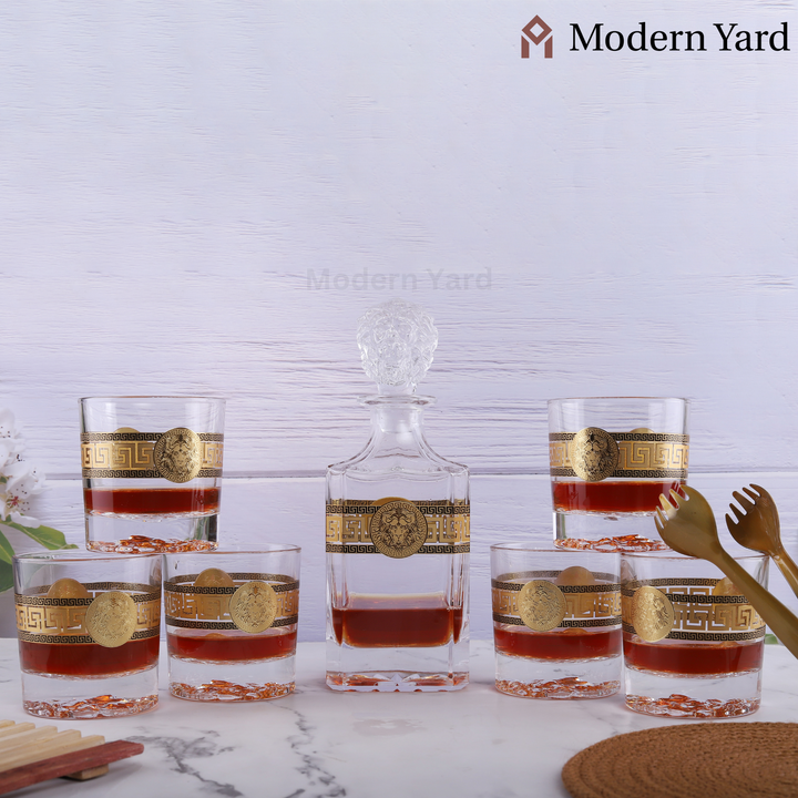 Lion Gold Plated 7 Pcs Decanter Set