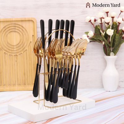 Black Golden Cutlery Set (24 Pcs)