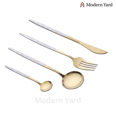 White Golden Cutlery Set (24 Pcs)
