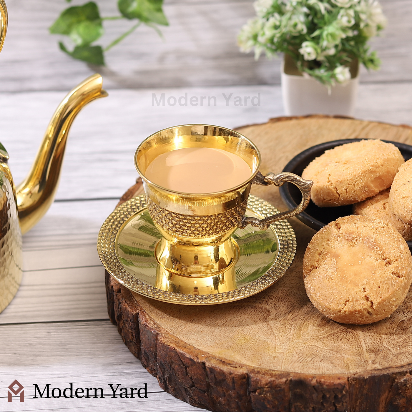 Brass Designer Tea Pot & Cup Saucer