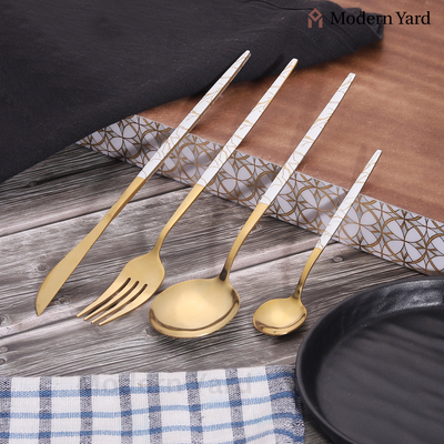 White Golden Cutlery Set (24 Pcs)