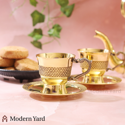 Brass Designer Tea Pot & Cup Saucer