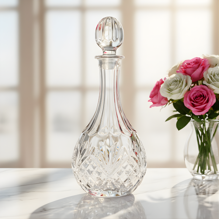 Italian crystal whiskey decanter filled with premium Scotch whiskey for elegant serving