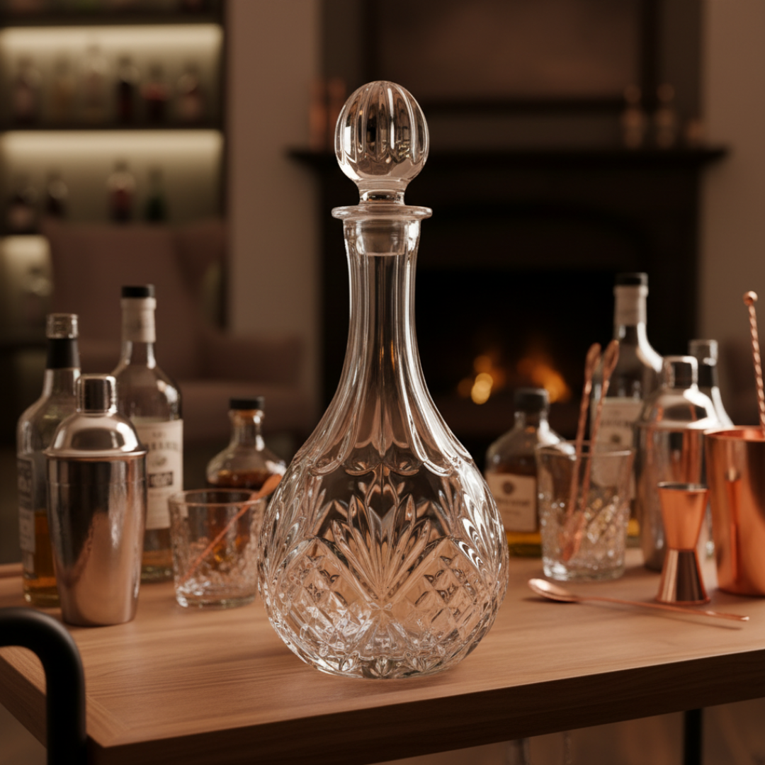 Luxury Italian crystal whiskey decanter with elegant handcrafted detailing and premium crystal clarity