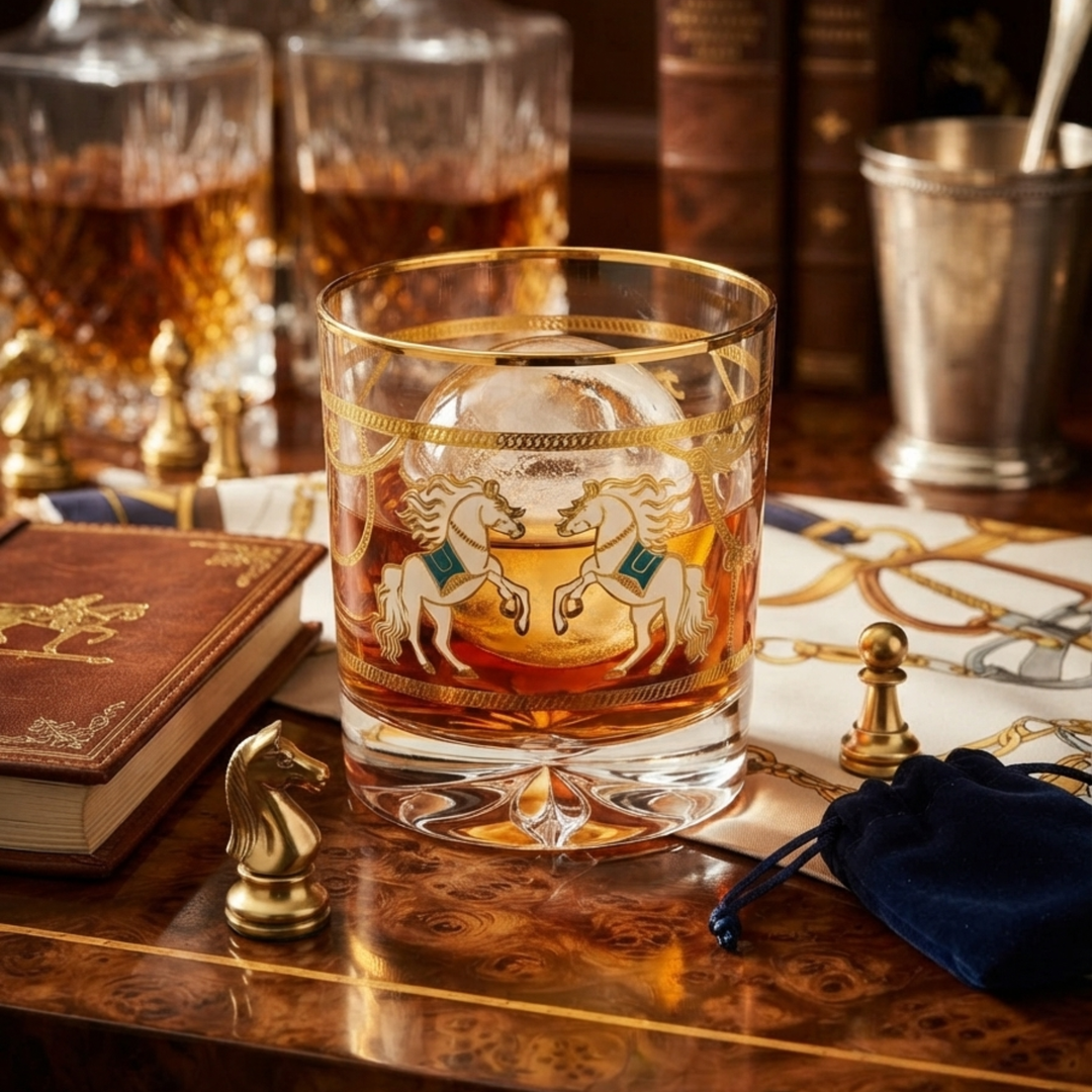 Pegasus 24k Gold-Rimmed Designer Whiskey Glasses | Set of 6 | Suitcase Gift Box