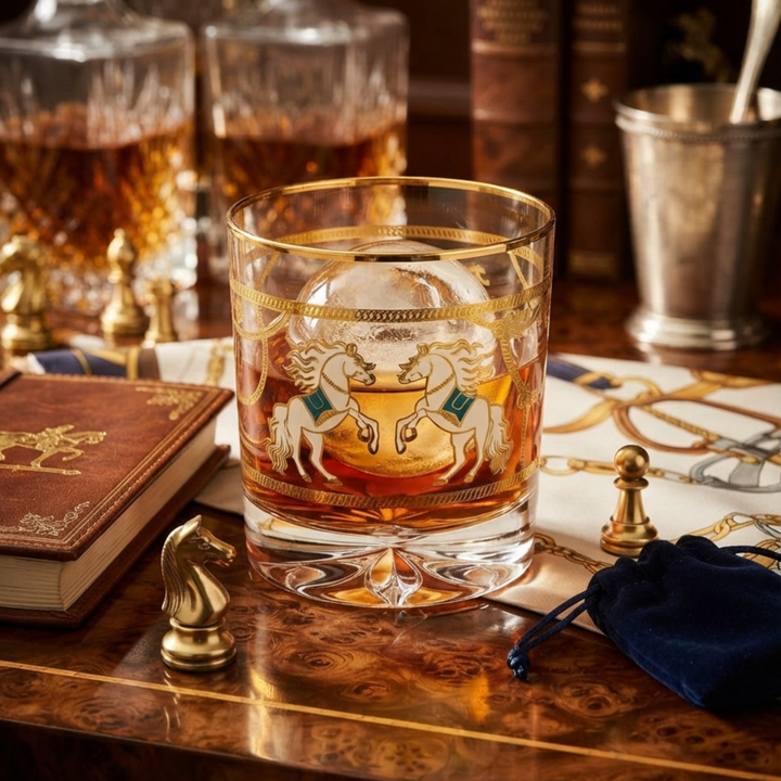 Pegasus 24k Gold-Rimmed Designer Whiskey Glasses | Set of 6 | Suitcase Gift Box