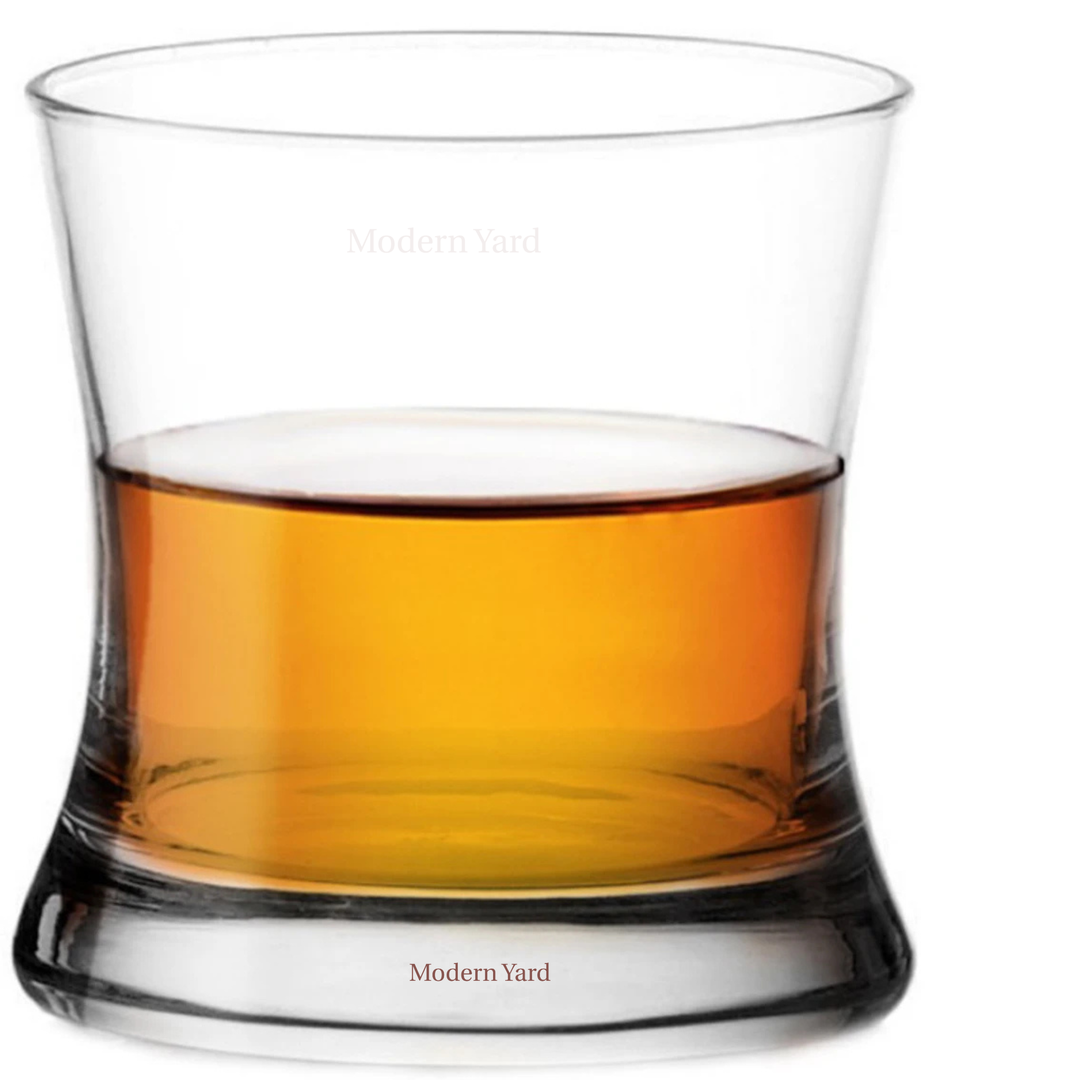 Designer crystal rocks glass with sleek modern curves perfect for whiskey, scotch and cocktail presentation.