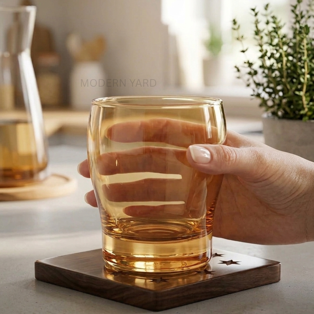Italian-made whiskey tumbler featuring sophisticated golden crystal finish