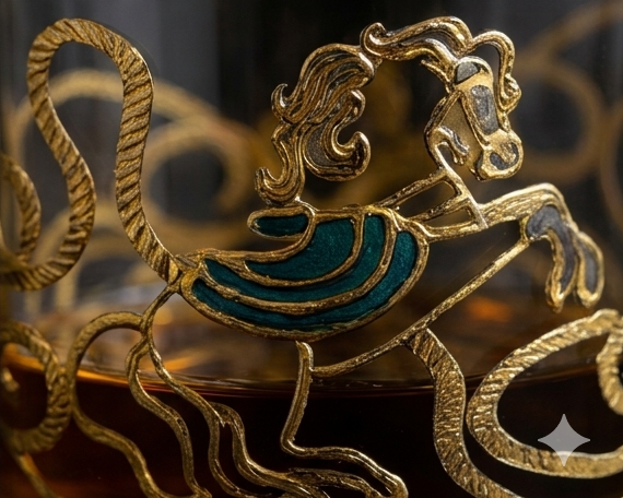 Close-up of 24k gold rim on Modern Yard Pegasus whiskey glass