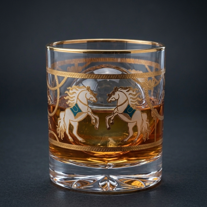 Pegasus 24k Gold-Rimmed Designer Whiskey Glasses | Set of 6 | Suitcase Gift Box