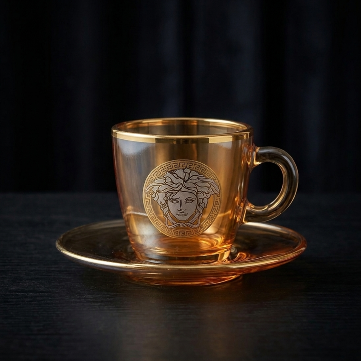 Elegant designer coffee cup and saucer set with gold detailing