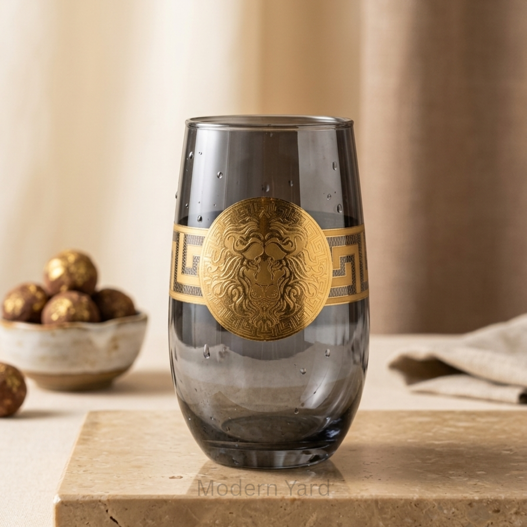Royal Lion Crest luxury smoked glass with gold lion emblem by Modern Yard