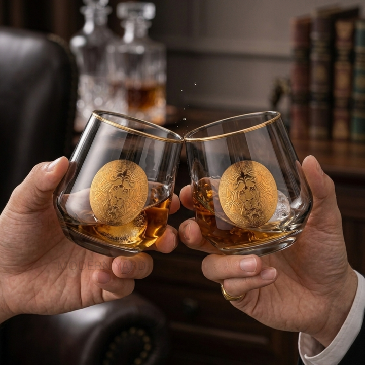 Lion Heart Gold-Rimmed Whiskey Glass (Pack of 6) - Made in Turkey