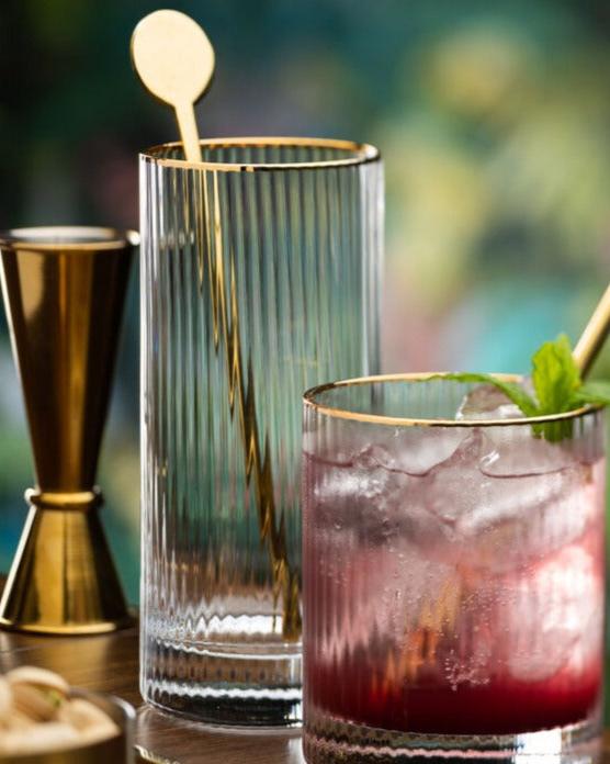 Gold Rim Ribbed Water & Juice Glass 400 ML (Pack of 6) – Modern Yard ...