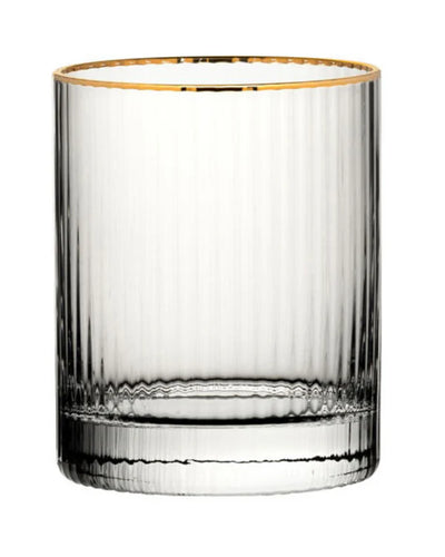 Gold Rim Ribbed Whiskey Glass 360 ML (Pack of 6)