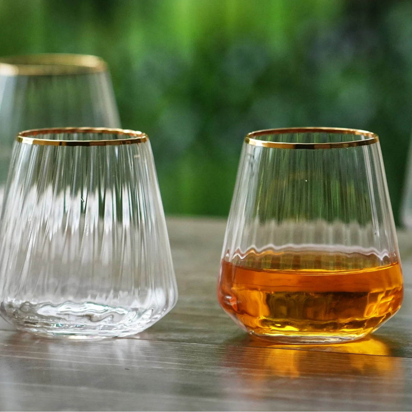 Gold Rim Ribbed Whiskey Glass 420 ML