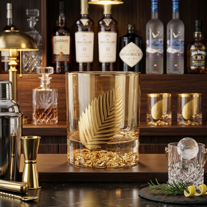 Royal Leaf Lion Gold Whiskey Glass 350 ML set of 6 made in Turkey