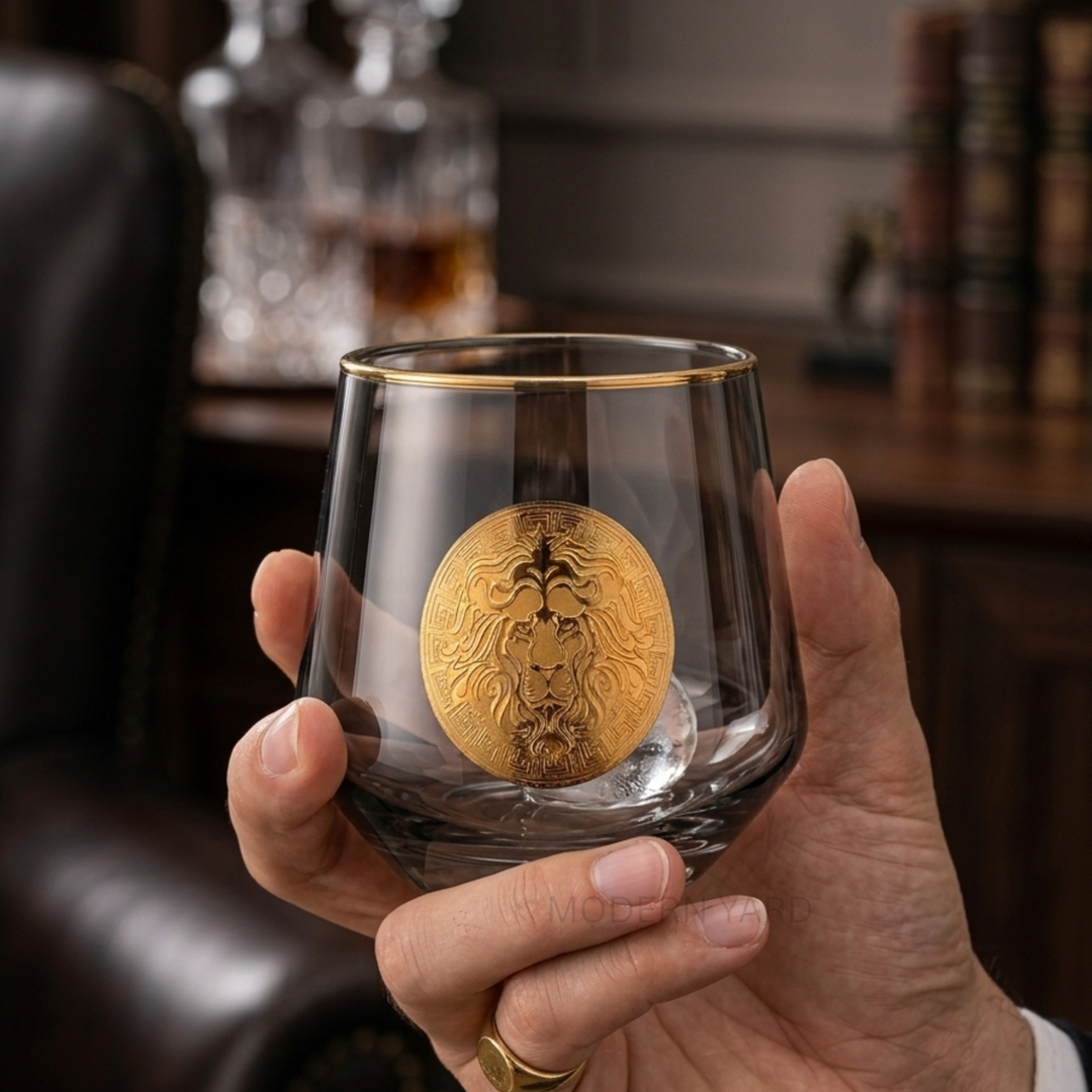 Lion Heart Gold-Rimmed Whiskey Glass (Pack of 6) - Made in Turkey