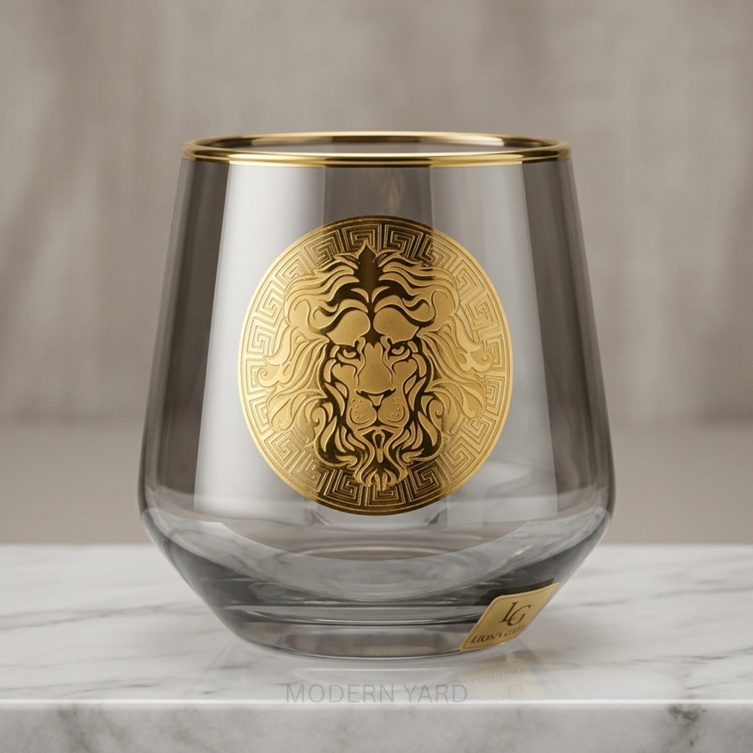 Lion Heart Gold-Rimmed Whiskey Glass (Pack of 6) - Made in Turkey
