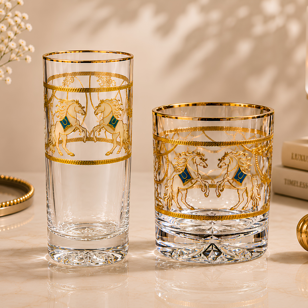 Pegasus 24k Gold-Rimmed Designer Glasses | Set of 6 | Suitcase Gift Box