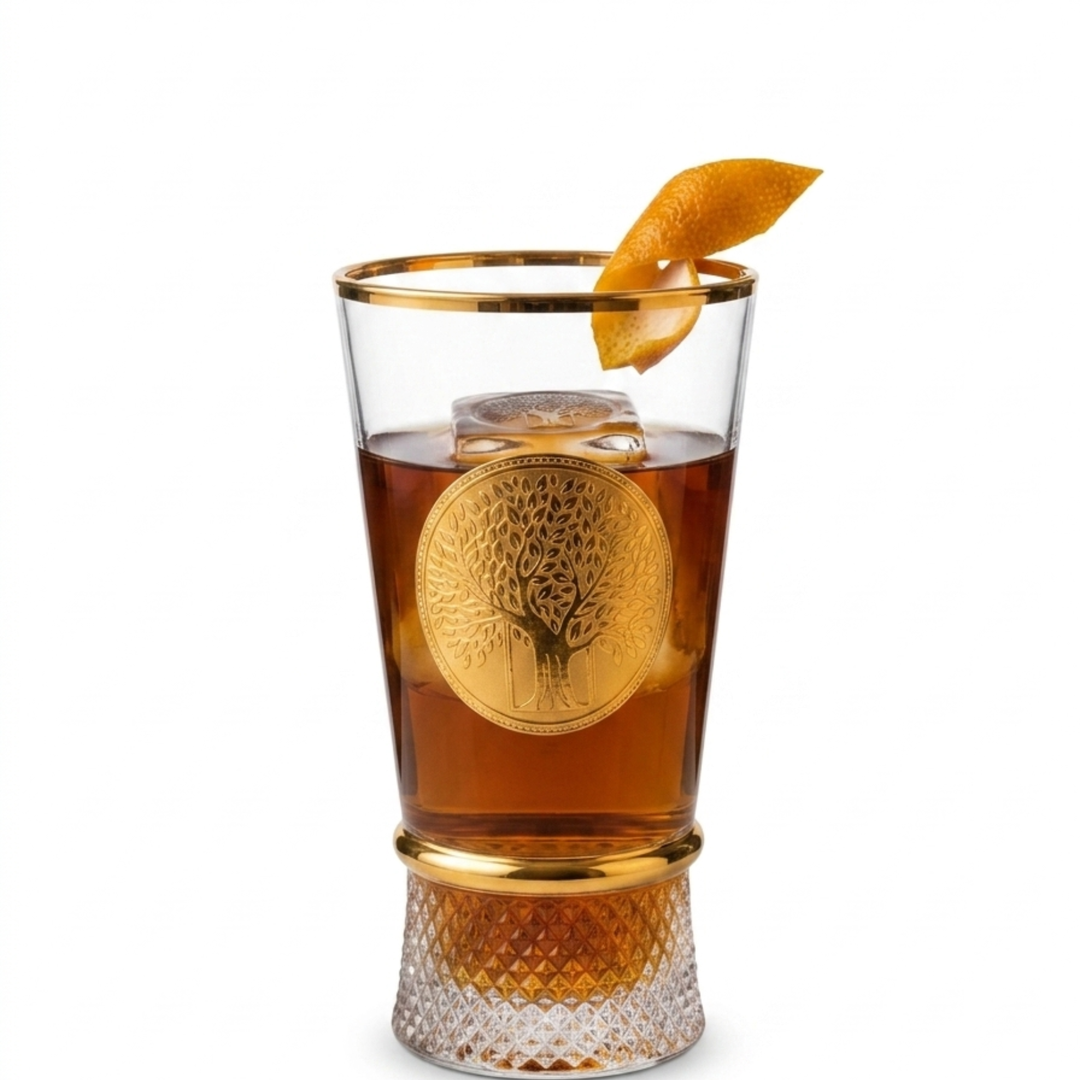 Royal Roots Gold High Ball Cocktail Glass with Crystal Base (Set of 6) - Made in Turkey