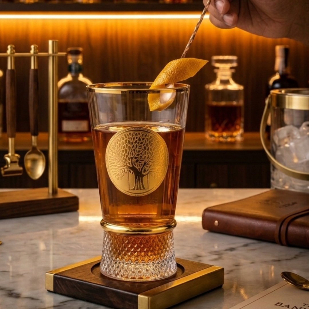 Royal Roots Gold High Ball Cocktail Glass with Crystal Base (Set of 6) - Made in Turkey