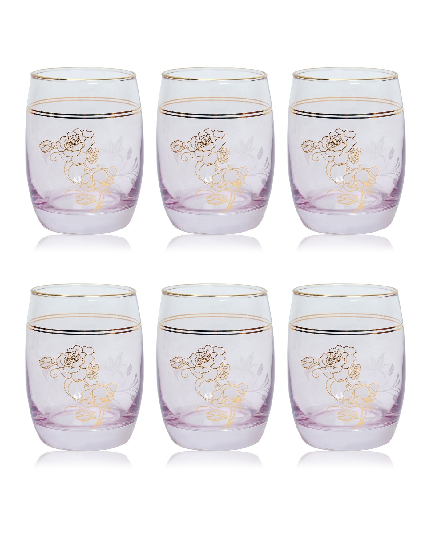 Flora Pink Golden Line Glasses (Set of 6)