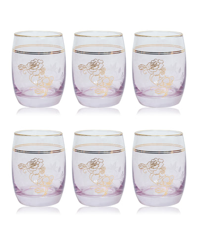 Flora Pink Golden Line Glasses (Set of 6)