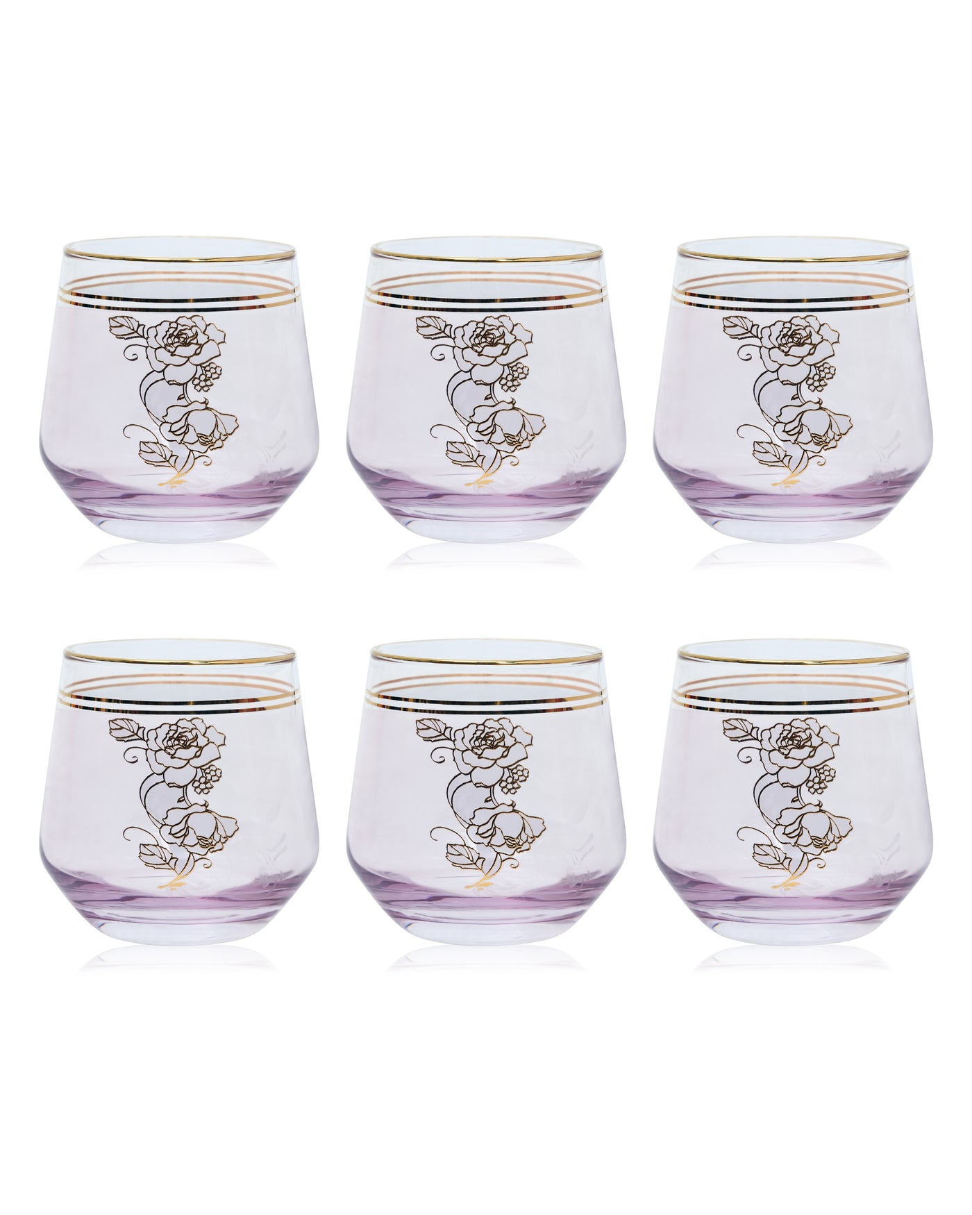 Flora Pink Golden Line Glasses (Set of 6)