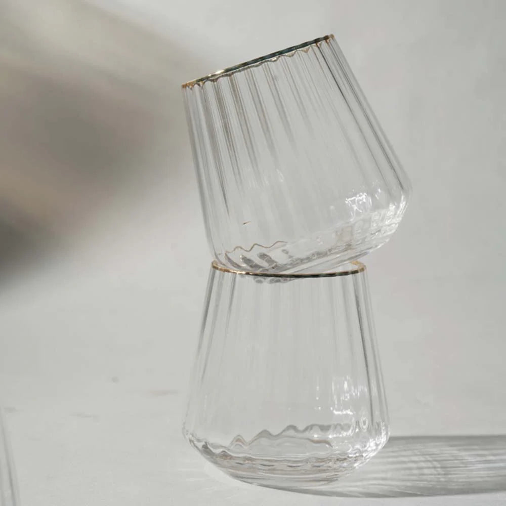 Gold Rim Ribbed Whiskey Glass 420 ML