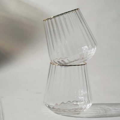 Gold Rim Ribbed Whiskey Glass 420 ML