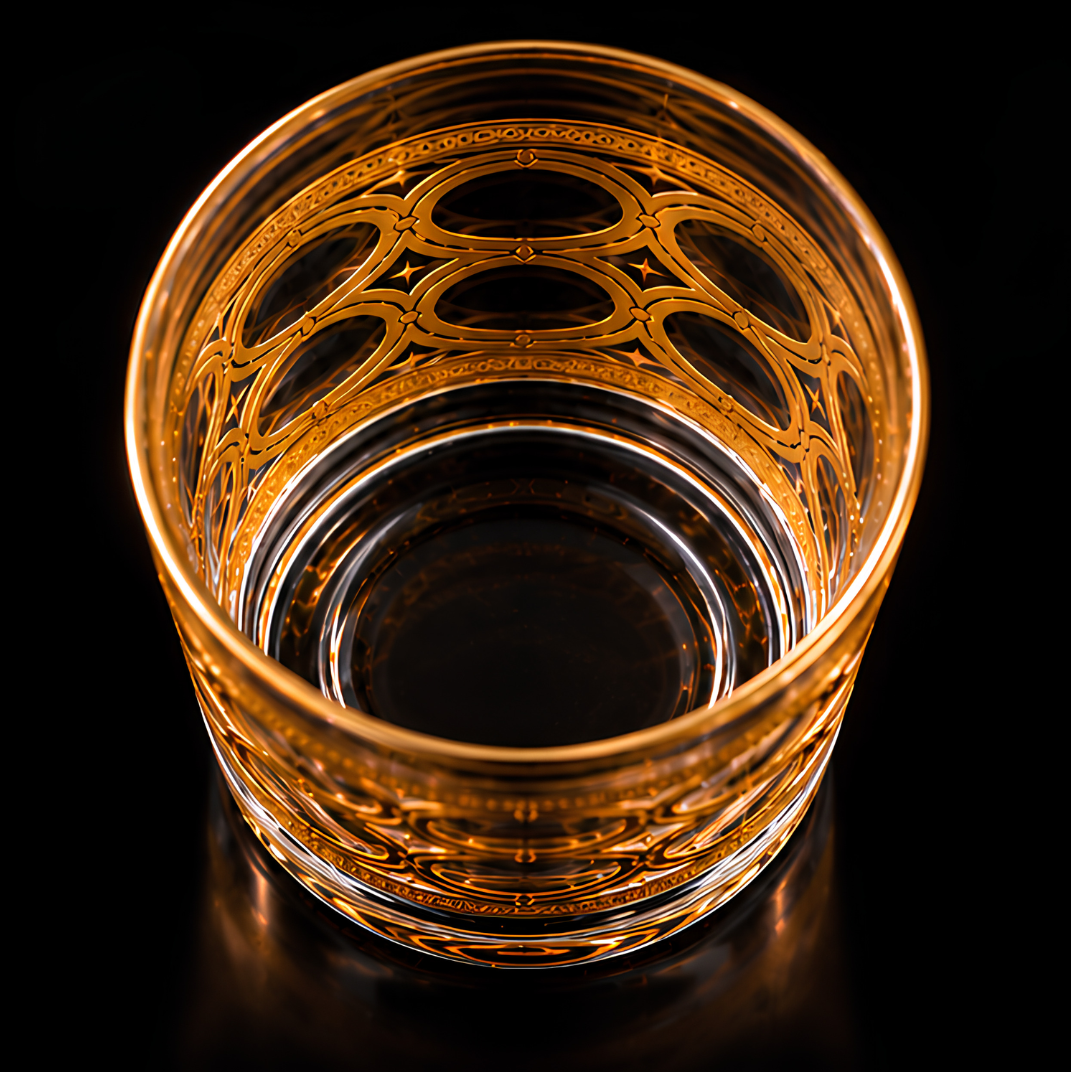 Base design of the Aurelia Gold Whiskey Glass with transparent glass and reflective finish