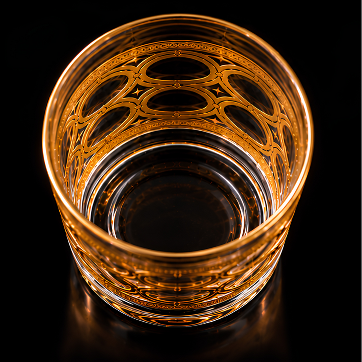 Base design of the Aurelia Gold Whiskey Glass with transparent glass and reflective finish