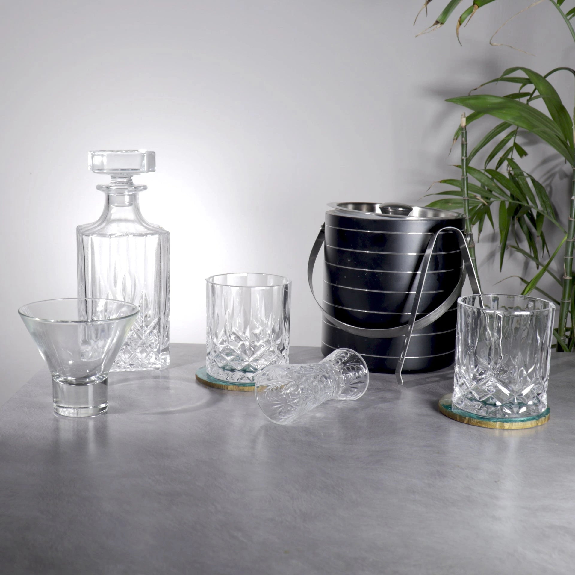 Complete bar accessories set with shaker, jigger and tools for home bar setup