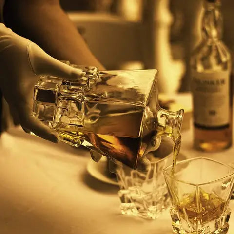 Luxury crystal decanter set with glasses for home bar, perfect for serving whiskey and scotch