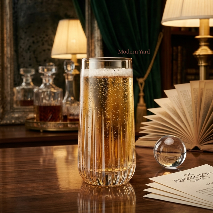 Luxury Italian highball glass set with elegant amber gold finish and modern styling.