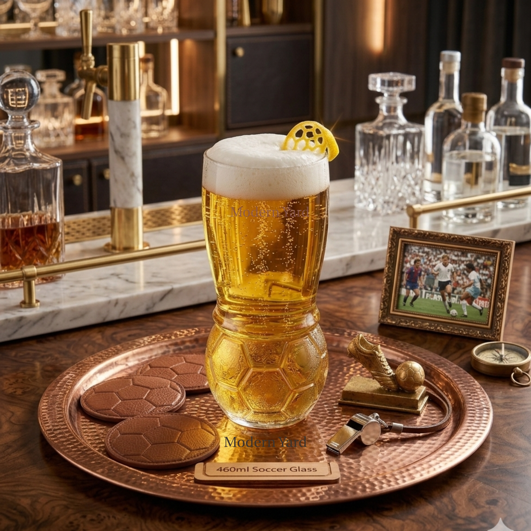 Premium football-themed beer glass set with sporty design by Modern Yard.