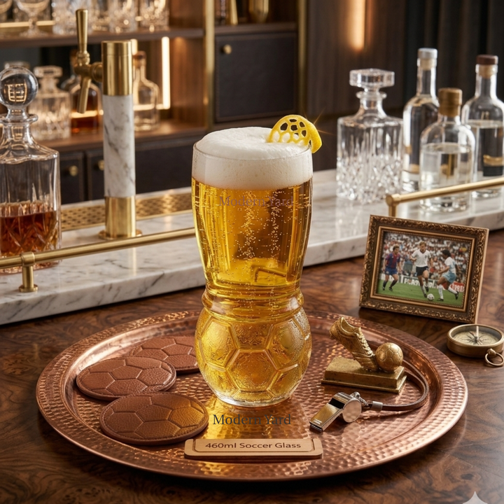 Premium football-themed beer glass set with sporty design by Modern Yard.