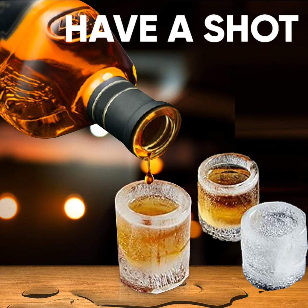 Ice shot glass maker tray with 4 compartments for bar and party use