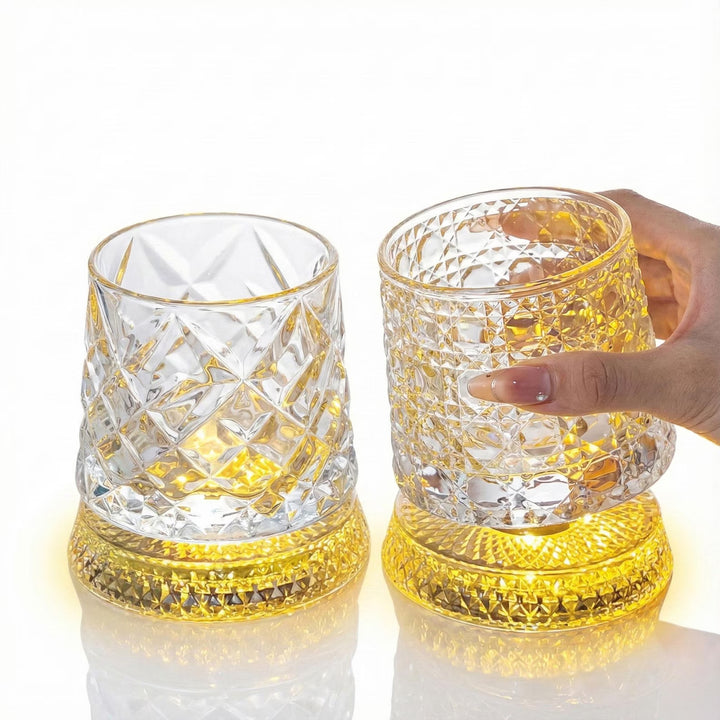 Spinning Whiskey Glass with LED Light – Crystal Base 360° Rotating (300ml)