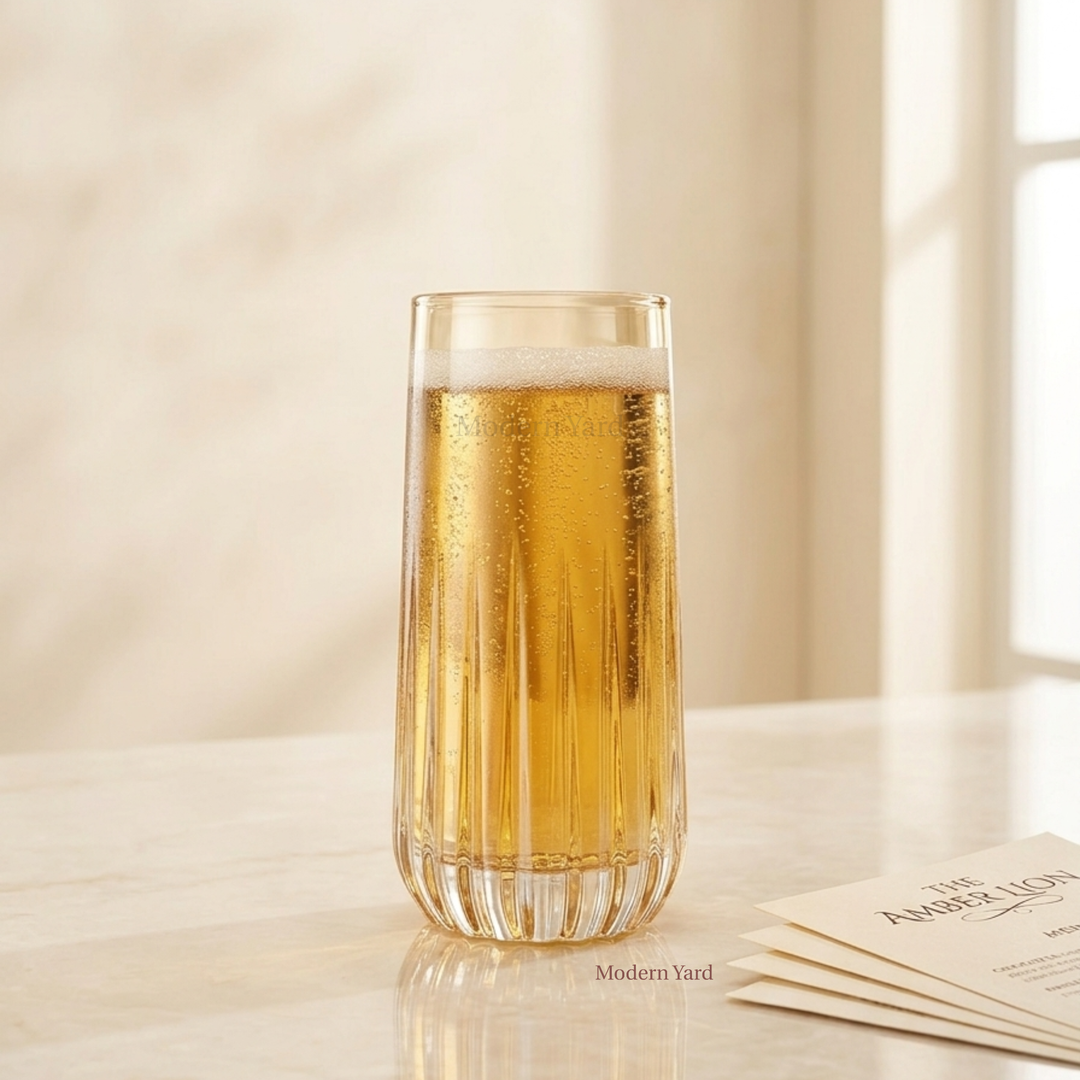 Premium amber gold highball glasses by Modern Yard for cocktails, whiskey, and mocktails.