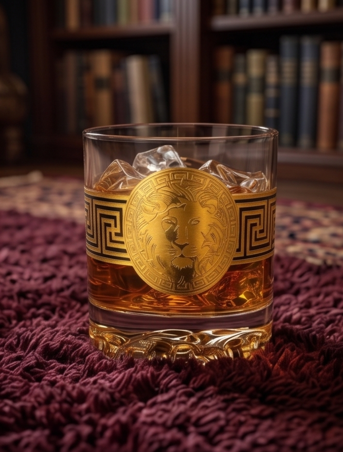Modern Yard lion whiskey gold plated glass set of 6 made in Turkey