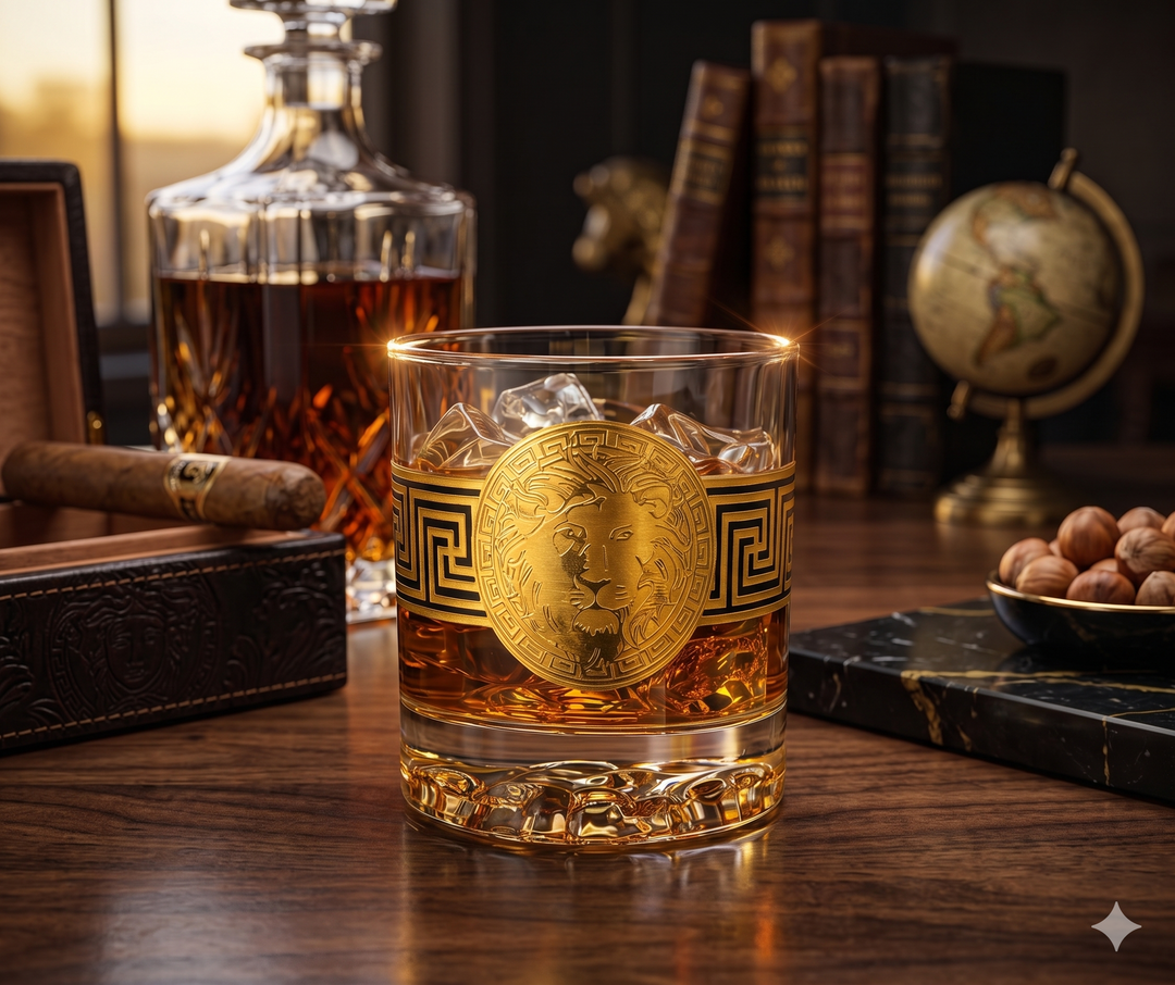 Modern Yard lion whiskey gold plated glass set of 6 made in Turkey luxury barware