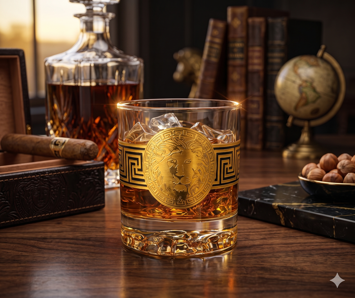 Modern Yard lion whiskey gold plated glass set of 6 made in Turkey luxury barware