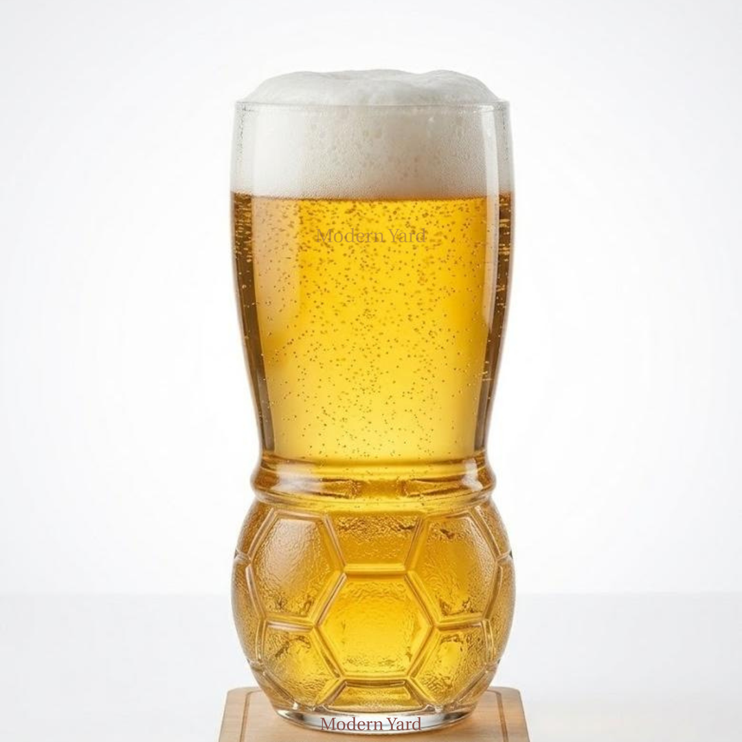 Premium clear beer pint glass with football design for sports lovers.
