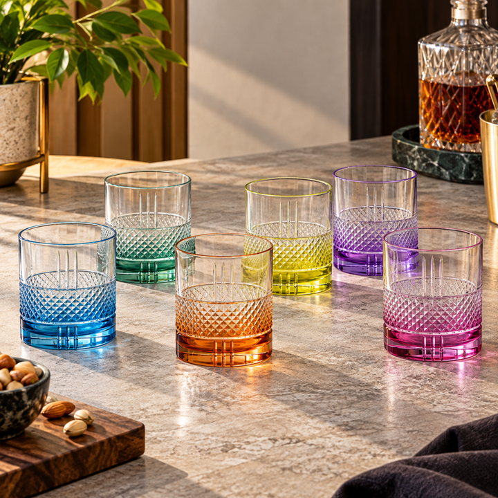 Quirky 6 Colour Crystal Whiskey Glasses 350 ML Set of 6 made in Italy by Modern Yard