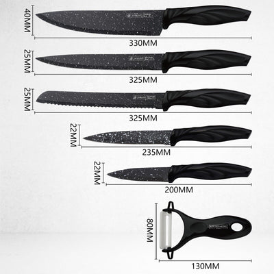 Black 6 Pcs Stainless Steel Knife Set