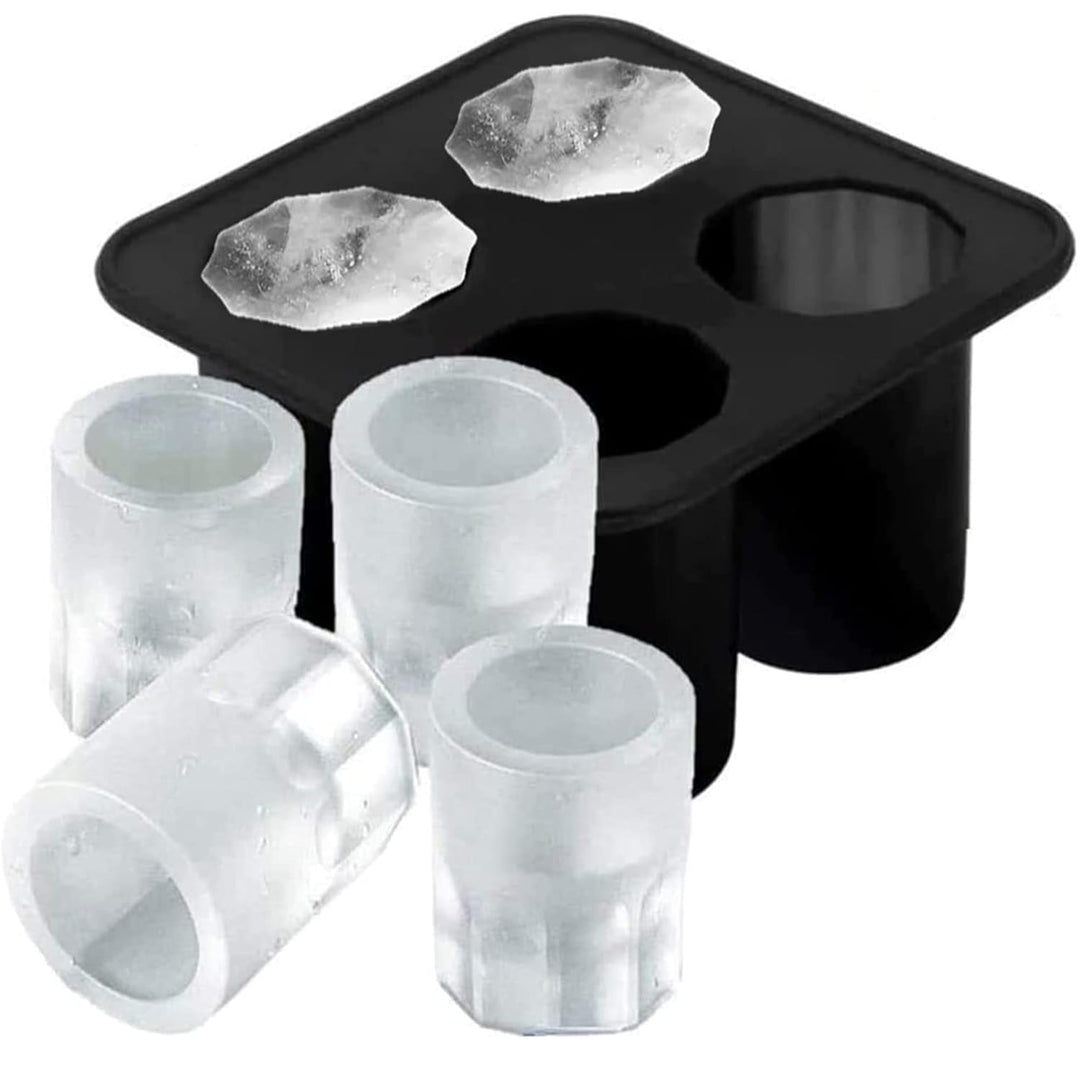 Silicone ice shot glass tray with 4 molds for making frozen shot glasses at home