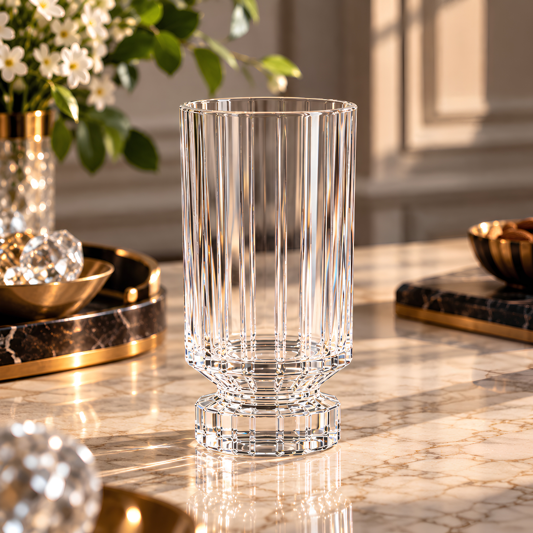 Front view of the Topaz Crystal Tumbler featuring vertical ribbed detailing