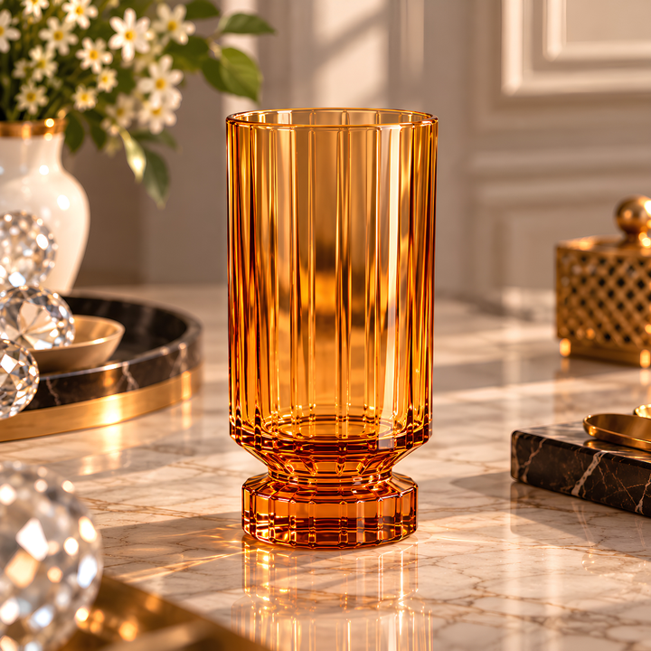 Topaz Crystal Tumblers displayed in an elegant luxury home bar setting